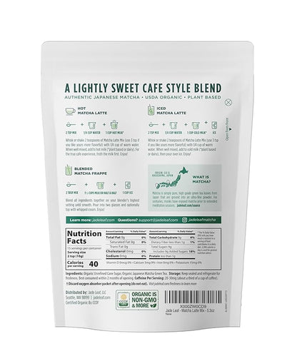 Jade Leaf Matcha Organic Café Style Sweetened Matcha Latte Premium Barista Crafted Mix - Original - Authentically Japanese (5.3 Ounce Pouch)