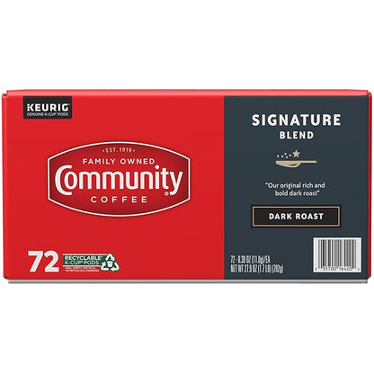 Community Coffee Signature Blend 72 Count Coffee Pods, Dark Roast, Compatible with Keurig 2.0 K-Cup Brewers, Box of 72 Pods (Pack of 1)
