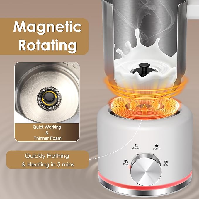 Milk Frother, 16.9 OZ Milk Frother and Steamer, 4 in 1 Electric Milk Frother Dishwasher Safe, Durable Silent Working Frother for Coffee, Hot and Cold Foam Maker, White