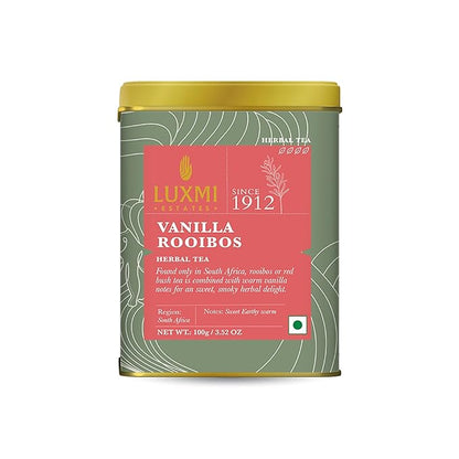 Luxmi Estates - Rooibos Vanilla - Organic Rooibos Tea with Natural Vanilla Extract - Loose Leaf - 100g (50 Cups)| Limited Fall Tea, Calming and Relaxing