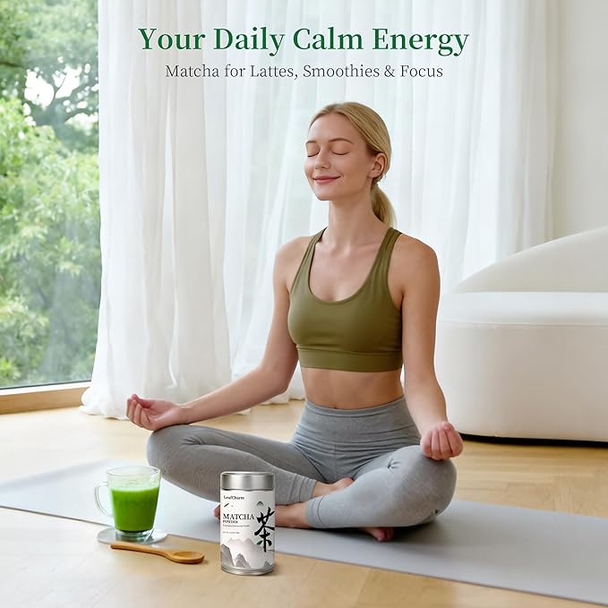 LeafCharm Ceremonial Grade Matcha Powder 100g,3.52oz Resealable Tin,Sugar Free Matcha Powder,Rich in Antioxidants & Energy Boosting, New Year Wellness Gift,Daily Ritual for Cafe, Latte, Collagen,& Smoothies