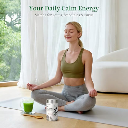 LeafCharm Ceremonial Grade Matcha Powder 100g,3.52oz Resealable Tin,Sugar Free Matcha Powder,Rich in Antioxidants & Energy Boosting, New Year Wellness Gift,Daily Ritual for Cafe, Latte, Collagen,& Smoothies