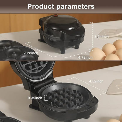 Mini Waffles Maker with 8 Removable Plates, 4 in 1 Small Waffle Maker Mini- Waffle, Heart Waffle, Pancake, Donut, 4.5" Non Stick Waffle Iron for Kids and Families, Black