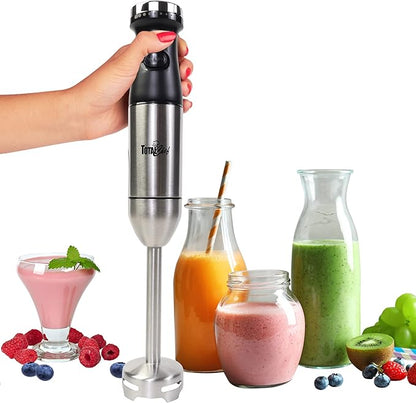 Total Chef Immersion Blender - Electric Handheld Stick Mixer with Stainless Steel Shaft, Variable Speed for Smoothies, Soups, Milkshakes, Baby Food, Puree, Batidora de Inmersión