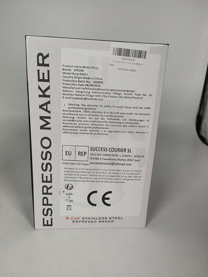 9 Cup Stovetop Espresso Maker Stainless Steel Moka Pot Stove Top Percolator Italian Coffee Makers Capable Mocha Greca Machine Cafe Classic Induction Cookers for Home and Camping 450ml 15oz