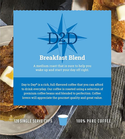 Day To Day 120-Count Breakfast Blend Medium Roast Single Serve Coffee Pods for K-Cup Keurig Brewers