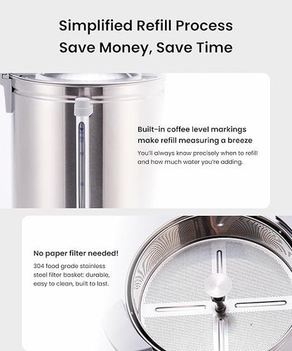 SYBO SR-CP100BG Commercial Coffee Urn & Hot Beverage Dispenser, Fast Brew, Keeps Warm – Ideal for Coffee, Tea, Water at Events & Catering, 100-Cup 16 L, Grey