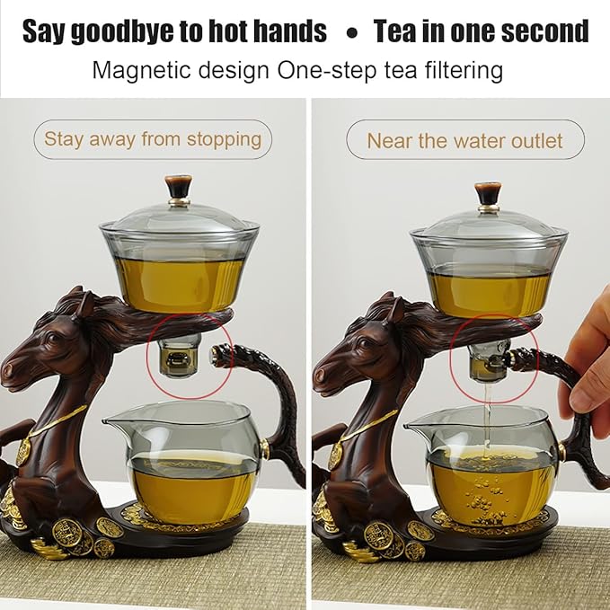 Semi Automatic Drip TeaPot, Lazy Kung Fu Glass Magnetic Tea Set, Heat Resistant Glass Magic Teapot Set, Suitable for home/office Reception Tea Set, Perfect for Holiday Gifts