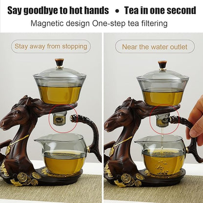 Semi Automatic Drip TeaPot, Lazy Kung Fu Glass Magnetic Tea Set, Heat Resistant Glass Magic Teapot Set, Suitable for home/office Reception Tea Set, Perfect for Holiday Gifts