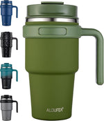 Load image into Gallery viewer, ALOUFEA 20 oz Insulated Coffee Mug Tumbler with Handle, Stainless Steel Travel Mug Tumbler with Lid and Straw,Double Wall Vacuum Leak Proof Ice Coffee Thermal Cup, Army Green