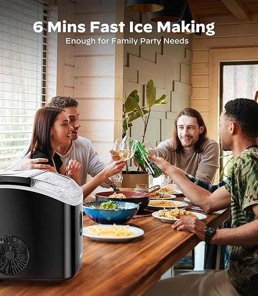 Silonn Nugget Ice Maker Countertop, Portable Pellet Ice Machine with Self-Cleaning Function, Sonic Ice Maker Produces 33lbs of Chewable Ice in 24 Hours, Ideal for Home Kitchen and Office, Black