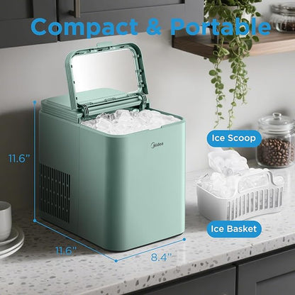Midea MERI26B1AGN Countertop Bullet-Ice Maker, 8 Ice Bullets Ready in 6 Minutes, 26lbs/24H, Self-Cleaning Function with Ice Scoop and Basket for Home/Office/RV