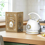 Load image into Gallery viewer, Rasonic Classic Retro Electric Kettle, 1.8L Stainless Steel, 1500W Fast Quiet Boiling, Temperature Gauge, LED Light, Auto Shut-Off, Home &amp; Office Use - White and Champagne Gold