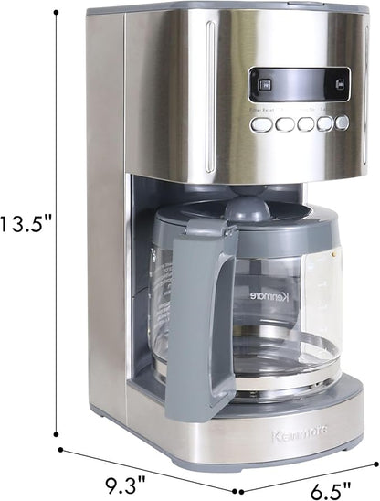 Kenmore Drip Coffee Maker - Programmable Cafe Machine With Glass Pot, Regular & Bold Brew, Auto Shut Off Large Water Reservoir, Reusable Filter, Kitchen Appliances For Cafeteria Barista, 12 Cup, White