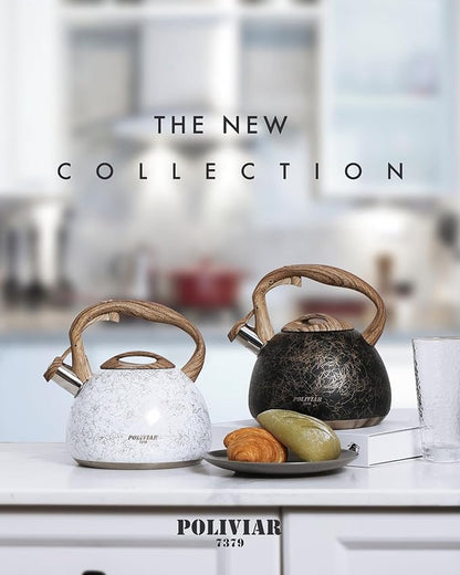 POLIVIAR Tea Kettle, Iron Grey Tea Pot Stovetop, 2.7 Quart Loud Whistling Coffee and Teapot, Food Grade Stainless Steel for Anti-Hot Handle and No-Rust, Suitable for All Heat Sources (JX2020-RB30)
