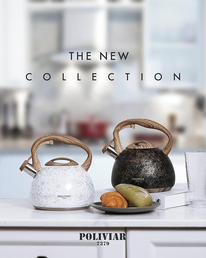 POLIVIAR Tea Kettle, Iron Grey Tea Pot Stovetop, 2.7 Quart Loud Whistling Coffee and Teapot, Food Grade Stainless Steel for Anti-Hot Handle and No-Rust, Suitable for All Heat Sources (JX2020-RB30)