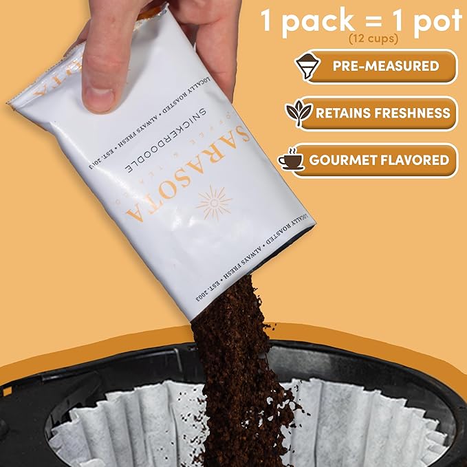 Snickerdoodle Sugar Cookie Ground Packs – Gourmet Medium Roast Fractional Packets | Low Acid Mold-Free 2 oz Single-Pot Pouches for 12-Cup Brewers | Bulk Flavored Portion Packs, 12 Count – Sarasota