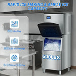 Load image into Gallery viewer, Commercial Ice Maker Machine 650LBS/24H with 350LBS Ice Storage Bin – 182 Cubes per Cycle in 6-15 Mins, Stainless Steel Industrial Ice Machine for Restaurants, Bars, Cafes &amp; Business Use