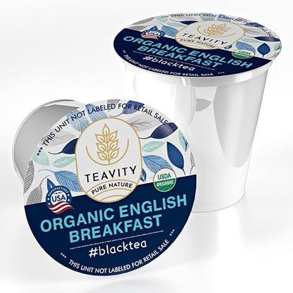 Organic English Breakfast Tea Pods for Keurig - Naturally Caffeinated Unsweetened Black Tea Pods by Teavity (24 Tea Pods)