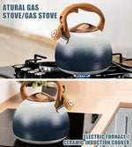 Load image into Gallery viewer, tea kettle stovetop, Loud Whistling kettle for Boiling Water Coffee or Milk, 3.2 Quart Heavy stainless steel tea kettle with Wood Pattern Handle, Gas Electric Applicable - Black &amp; white