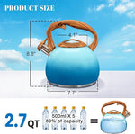 Load image into Gallery viewer, GGC Tea Kettle for Stove Top, 3.1QT/3L Whistling Tea Kettles for Boiling Water Coffee or Milk, Gradient Blue Tea Pot with Wood Parttern Handle, Stainless Steel Tea Pots for Home and Kitchen