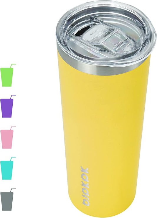 BJPKPK Yellow Skinny Stainless Steel Tumblers 20 oz Vacuum Insulated Reusable Tall Coffee Travel Tumbler Cup with Lid
