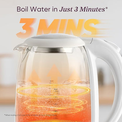 Cosori Electric Kettle, No Plastic Filter & Spout, Tea Kettle & Hot Water Boiler For Coffee & Tea, Water Heater & Teapot, Automatic Shut Off, Borosilicate glass, White, 1.7L/1500W