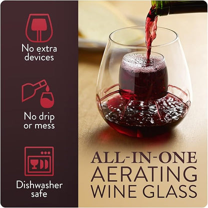 Stemless Aerating Wine Glasses (Set of 2) by Chevalier Collection – Patented Wine Glasses with Built In Aerator