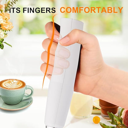 YUSWKO White Handheld Milk Frother Wand for Coffee, Rechargeable Electric Whisk with 3 Heads 3 Speeds Drink Mixer Coffee Frother For Latte, Cappuccino, Hot Chocolate, Egg
