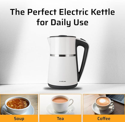Epsilon Double Wall Electric Kettle 1100W – 1.7L Hot Water Tea Kettle & Hot Water Boiler with Auto Shut-Off, Boil Dry Protection, BPA-Free Stainless Steel Electric Teapot, Fast Boil, Cool Touch Design