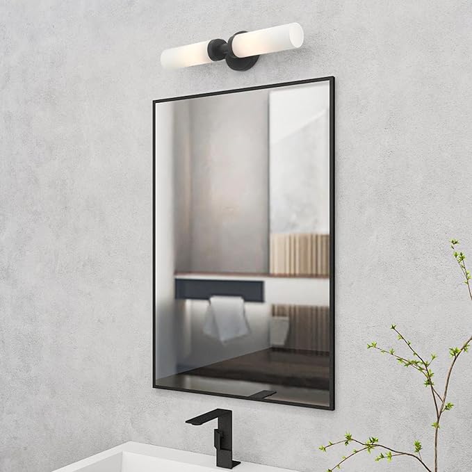 Livex Lighting 10104-04 Aero Collection ADA 2-Light Bathroom Vanity Light with Satin Opal White Glass Cylinder Shades, Black, 18 x 4.25