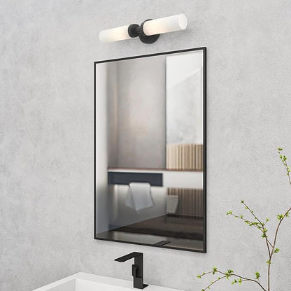Livex Lighting 10104-04 Aero Collection ADA 2-Light Bathroom Vanity Light with Satin Opal White Glass Cylinder Shades, Black, 18 x 4.25