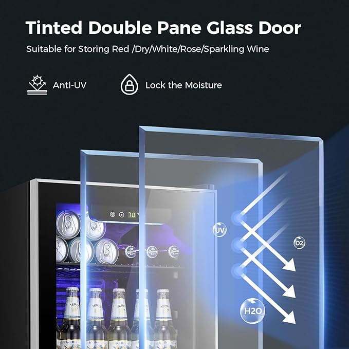 Kismile 3.2 Cu.ft Beverage Refrigerator and Cooler, 130 Can Mini Fridge Glass Door,Digital Temperature Display for Soda, Beer or Wine, Small Drink Dispenser Cooler for Home, Office or Bar(Black)