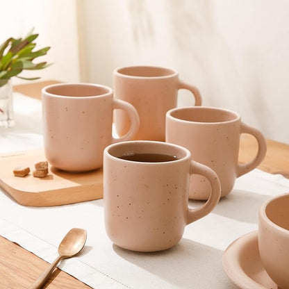 Bloomhouse - Two Time Oprah's Favorite Things Winner - Corsica Clay 4-Piece Mug Set – Prosecco Blush Pink Stoneware Coffee & Tea Cups, Durable Ceramic Drinkware
