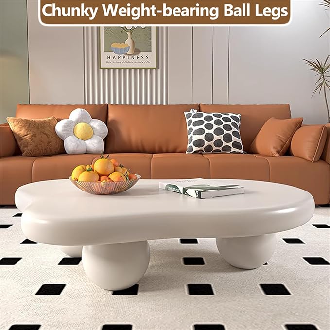 Cloud Coffee Table Modern Cute Coffee Tables Irregular Simple Tea/Center Table for Small Space End Table for Living Room, Home Office, Indoor (Irregular Shape White 47" Wx35.4 Dx15.3 H)