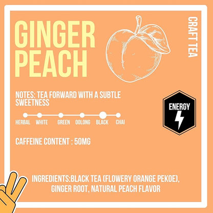 Revival Tea Company Ginger Peach Tea - Black Tea Blend with Ginger Spice and Peach Pieces - Loose Leaf 6 Ounces