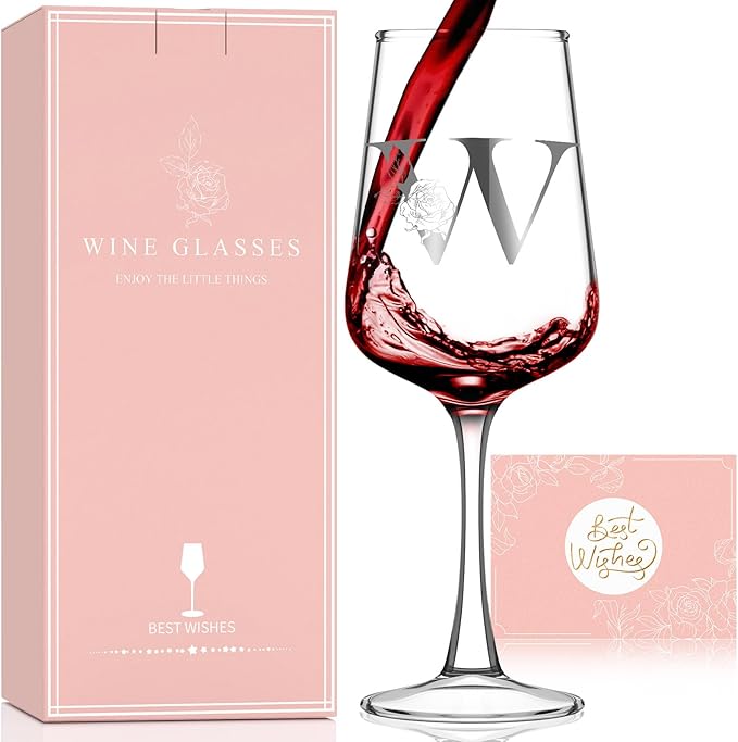 Personalized Wine Glass Gifts for Women - Monogrammed A-Z Wine Glasses Gift | Custom Christmas Gift, Valentines Day, Birthday Gifts for Women Her Mom Wife Best Friend Sister (W)