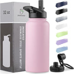 Load image into Gallery viewer, DOMICARE 32 oz Insulated Water Bottle, Vacuum Insulated Stainless Steel Sports Water Bottle with Straw Lid &amp; Spout Lid, Leakproof, Reusable - Travel, Camping, Bike, Pink