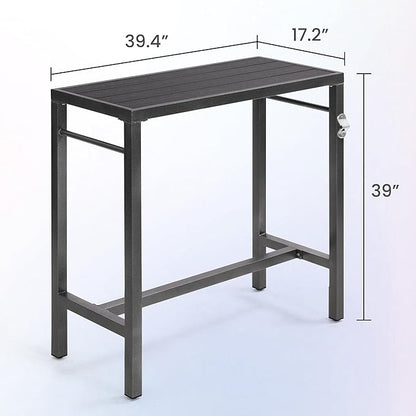 39*39*17 Outdoor Bar Table Extra Wide,Tall Bar Height Outdoor Pub Table, Ideal for Patio, Hot Tub, Dining, Balcony, Poolside, Weatherproof Composite Top, Rustproof, Built In Bottle Opener,Black
