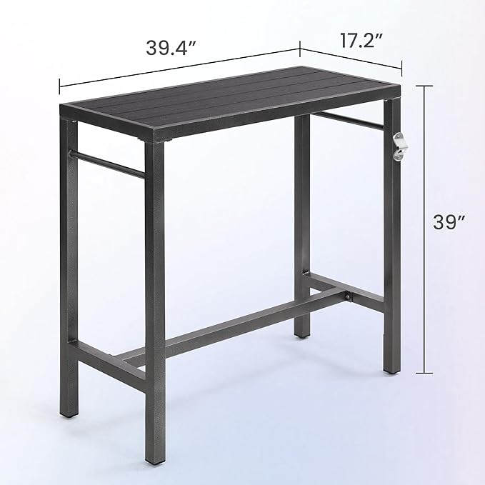 39*39*17 Outdoor Bar Table Extra Wide,Tall Bar Height Outdoor Pub Table, Ideal for Patio, Hot Tub, Dining, Balcony, Poolside, Weatherproof Composite Top, Rustproof, Built In Bottle Opener,Black