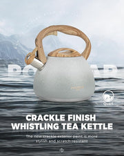 POLIVIAR Tea Kettle, 2.7 Quart Stovetop Tea Kettle, Audible Whistling Teapot with Crackle Finish, Food Grade Stainless Steel for Anti-Rust, Anti Hot Handle, Suitable for All Heat Sources (JX2023-LYW)