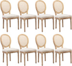 Load image into Gallery viewer, French Country Dining Chairs Set of 8, Vintage Wooden Dining Chairs with Fabric Upholstered Seat&amp;Rattan Oval Backrest,Solid Wood Legs&amp;Frame, Farmhouse Kitchen&amp;Living Room Chairs(Beige,8 Pcs)