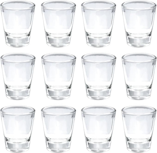 Thirsty Rhino Karan, Round 1.5 oz Shot Glass with Heavy Base, Clear Glass, Set of 12