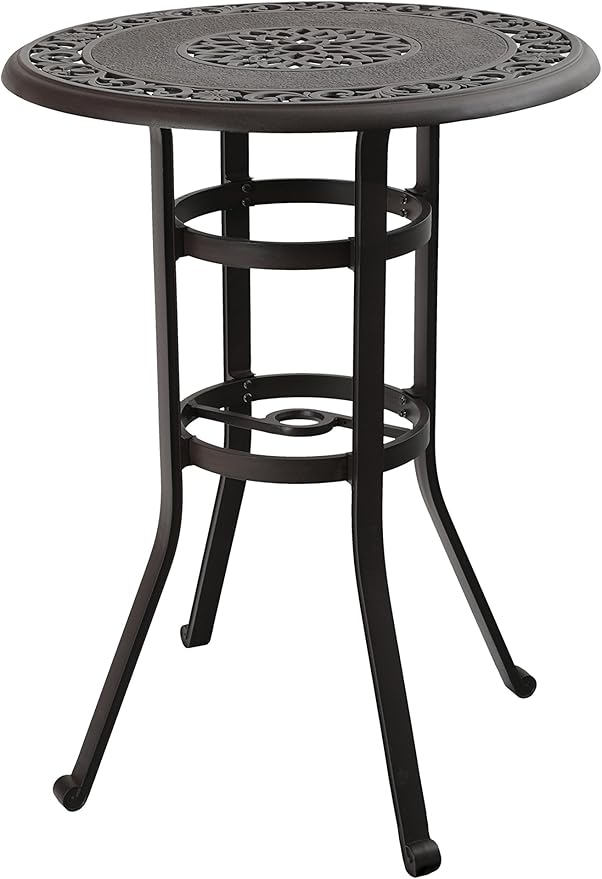 PHI VILLA 32" Cast Aluminum Patio Bar Table, 41" Height High Top Outdoor Table, Pub Height Bistro Round Table for Paito Lawn Garden, Brown