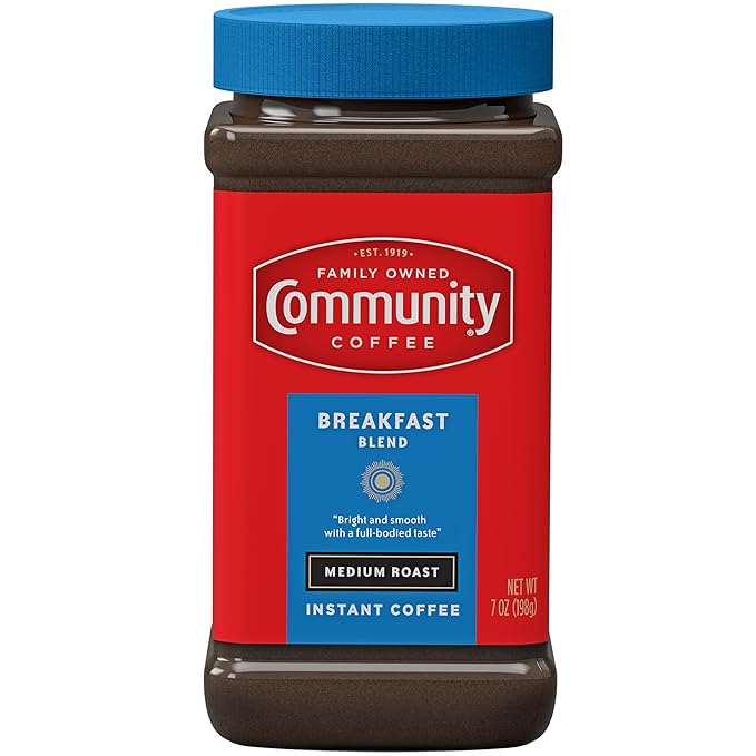 Community Coffee Breakfast Blend Instant Coffee, Medium Roast, 7 Ounce Jar (Pack of 12)