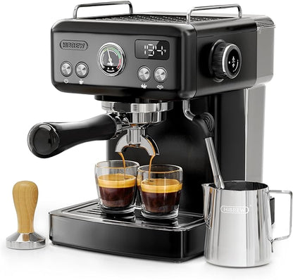 HIBREW H10A - 58mm Espresso Machine, Stainless Steel Body with Milk Frother, Customizable Settings, Smart Display + 20 Bar Pressure Gauge. (Black)