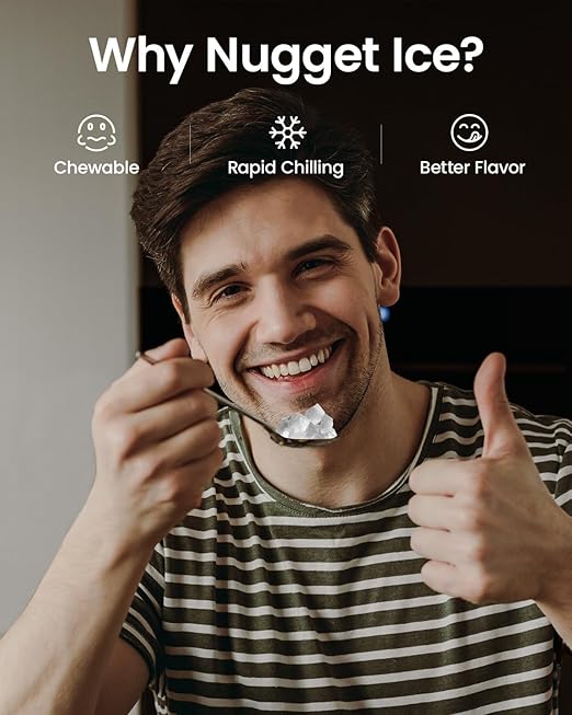 Nugget Ice Maker Countertop, 34lbs/24H Pebble Ice Machine, Self-Cleaning Sonic Ice Maker with Basket & Scoop, Compact Pellet Ice Maker for Home/Office/Kitchen/RV/Party, Stainless Steel