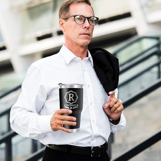 Personalized Tumbler with Pictures Text Name, Custom Double Wall Insulated 20oz Coffee Tumbler, Personalized Gifts for Women Men Friend, Christmas Gifts w/Lid (30oz Engraved)