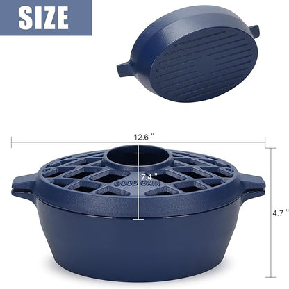 G Good Gain Wood Stove Steamer, Fireplace Humidifier, Cast Iron Humidifier for Stove, Matte Blue Finish, Rust Resistant, Lattice Top, 2.5 Quart Capacity, Wood Burning Stove Indoor Decorative