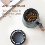 Load image into Gallery viewer, ZENS Tea Cup With Infuser and Lid for Loose Leaf Steeper, 15.2 oz Embossed Ceramic Mug With Fine Strainers, Wood Handle Large Diffusers, Accessories for Tea Lovers Gifts